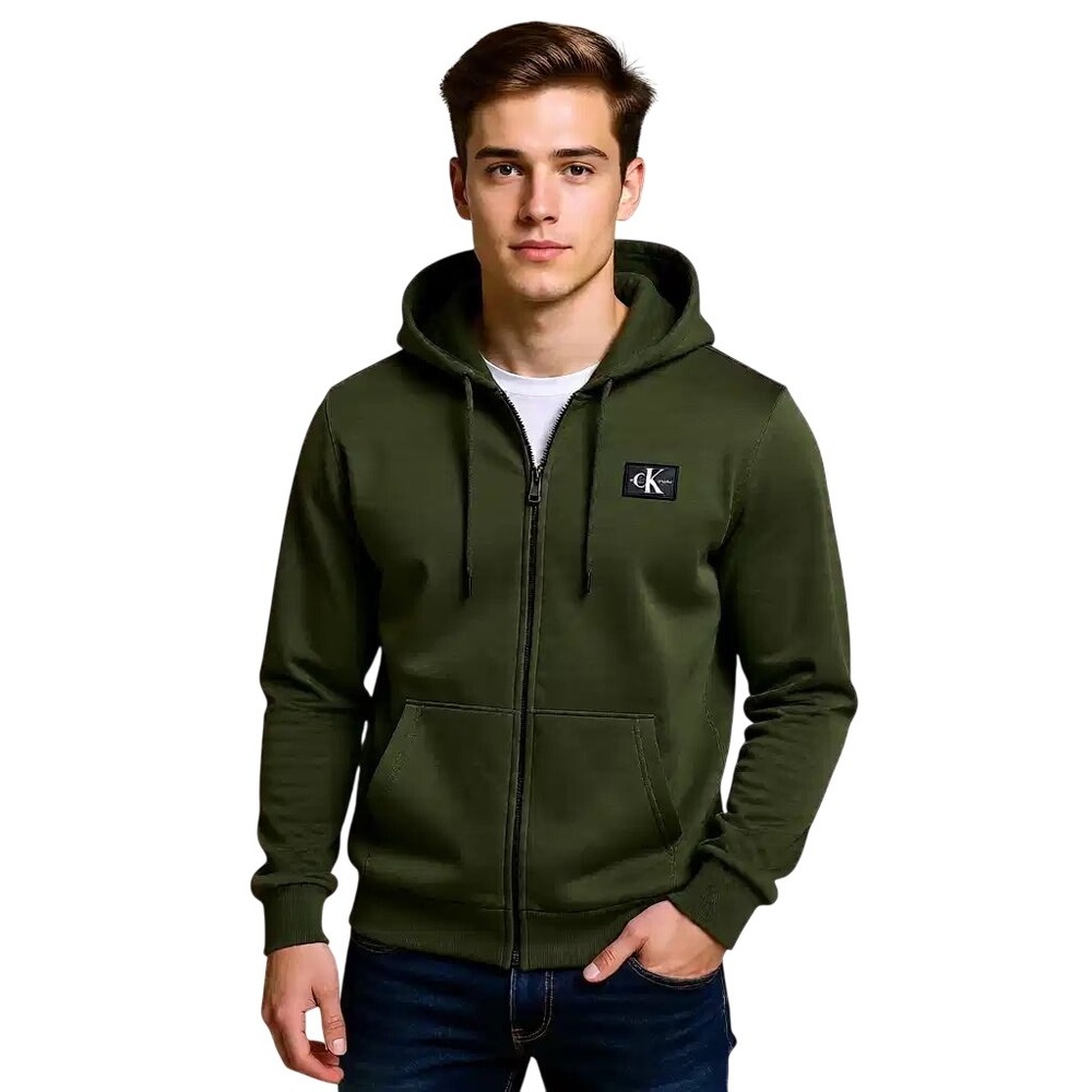 Calvin Klein Jeans Big Boys Full Zip Hoodie Olive Logo Sweatshirt XL 18-20 NWT